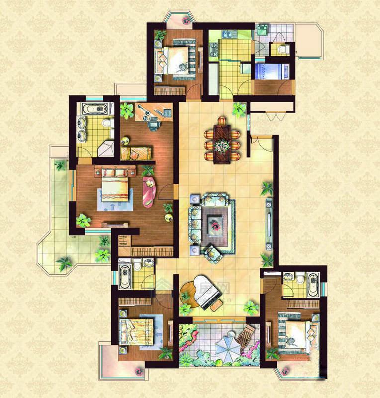 恒盛第一国际 三期尊域户型图5室2厅3卫1厨 272.00㎡